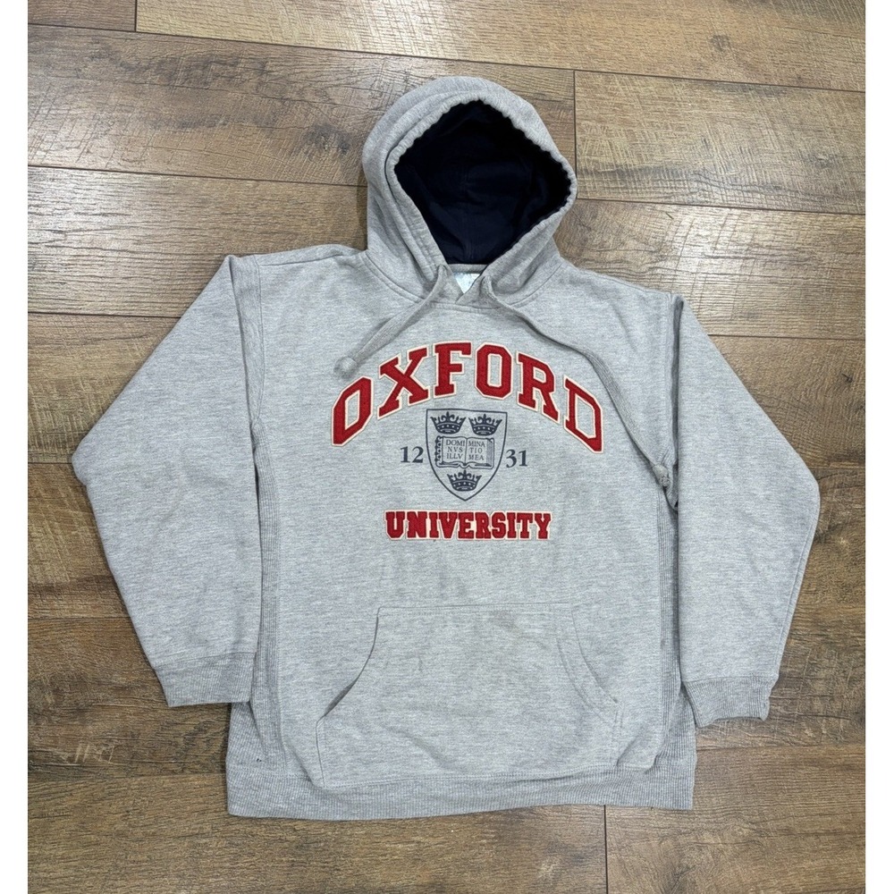 Vintage Oxford University Embroidered‎ Hoodie Sweatshirt Grey Red Medium